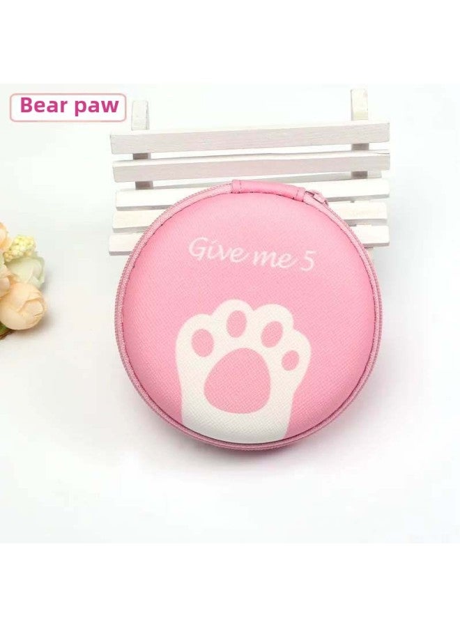Korean Style Simple Mini Headset Charger Data Cable Bag Change Cosmetic Bag Cartoon Portable Storage Bag Storage Box-Color:Printed Round Bag-bear's Paw  - Image 1