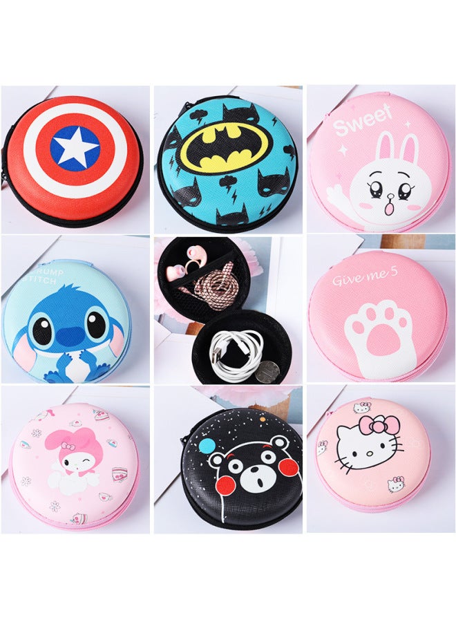 Korean Style Simple Mini Headset Charger Data Cable Bag Change Cosmetic Bag Cartoon Portable Storage Bag Storage Box-Color:Printed Round Bag-bear's Paw  - Image 4