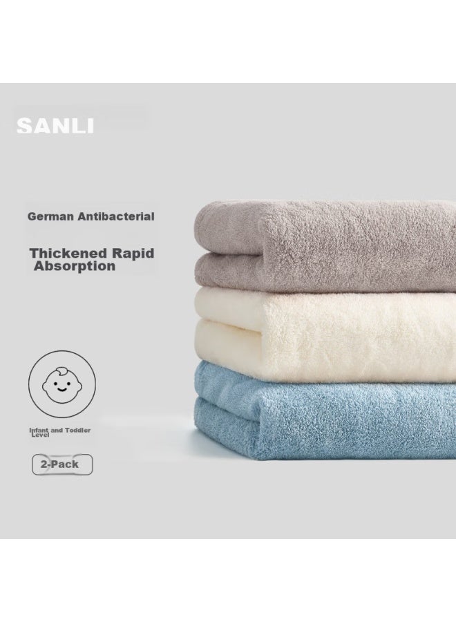 Sanli Antibacterial Thickened Towels, 2 Pack, Class A Absorbent, For Men And Women, Face Washing, Bathing, Home Use, Hair Drying, Large Face Towel, Blue/white - Image 4