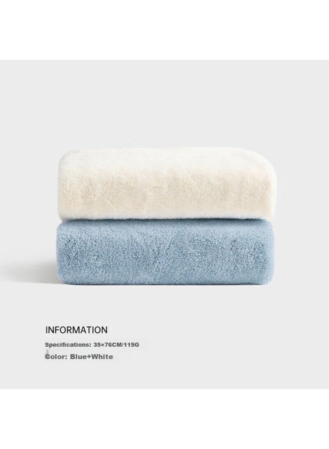 Sanli Antibacterial Thickened Towels, 2 Pack, Class A Absorbent, For Men And Women, Face Washing, Bathing, Home Use, Hair Drying, Large Face Towel, Blue/white - Image 1