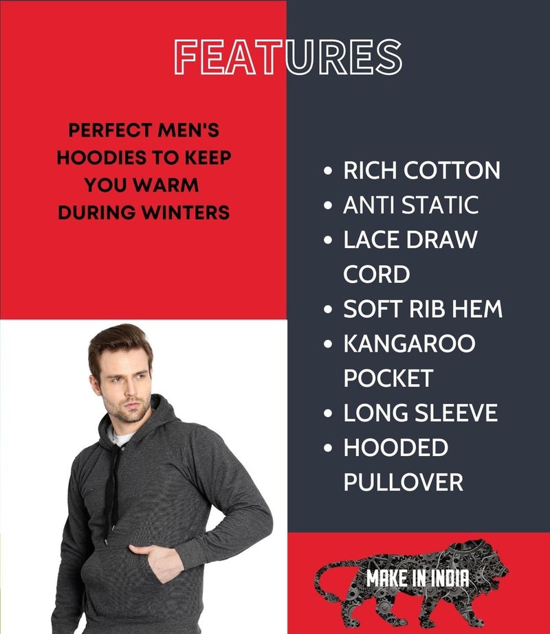 Scott International Men's Rich Cotton Regular Fit Hooded Sweatshirt Hoodie(1.1_ssh4_XXL,Charcoal,XX-Large) - Image 4