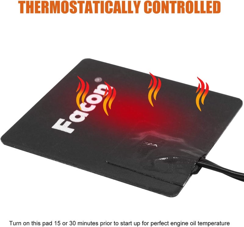 FACON 5'' x 4'' Automotive Engine Block Heater Pad with 3M Self Adhesive and Thermostatically Controlled, 50W Engine Oil Pan Heater Pad with 2-Prong Plug, Silicone Sealer Included - Image 4