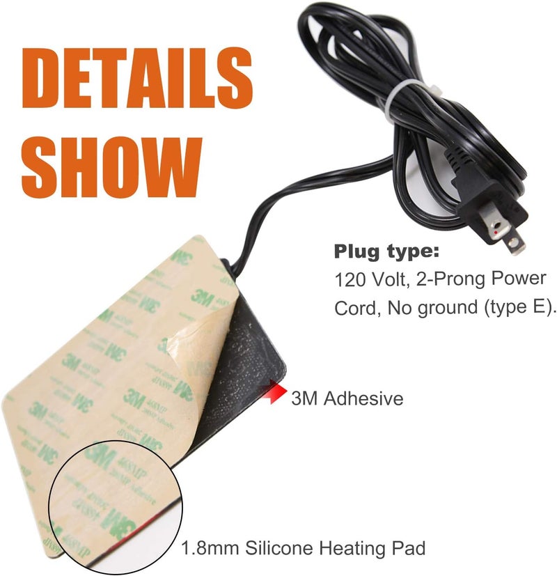 FACON 5'' x 4'' Automotive Engine Block Heater Pad with 3M Self Adhesive and Thermostatically Controlled, 50W Engine Oil Pan Heater Pad with 2-Prong Plug, Silicone Sealer Included - Image 2