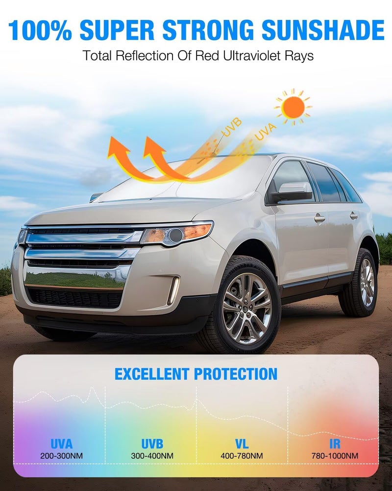 Neverland Car Sun Shade Windshield Accessories - Foldable Dashboard Sunshade for Ford Edge 2007-2014,Heat Reflective Window Shades with 210D Oxford Silver Coated Fabric,Universal Fit Sun Visor Cover - Image 3