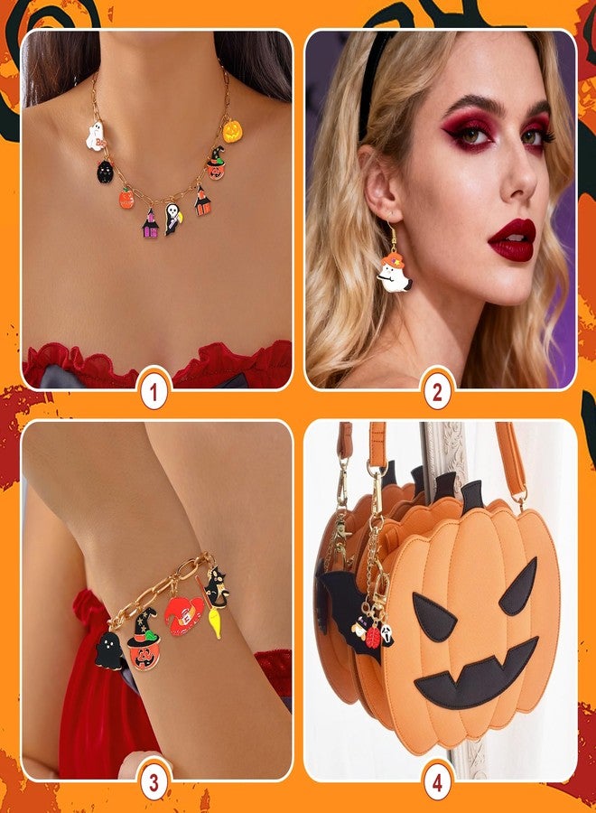 PPVWEY 120 Pcs Halloween Charms for Jewelry Making,Assorted Enamel Halloween Charms Bulk,Pumpkin Witch Hat Ghost Spider Bat Skull Pendants for Earrings Necklace Bracelet Jewelry Making DIY Crafts - Image 5