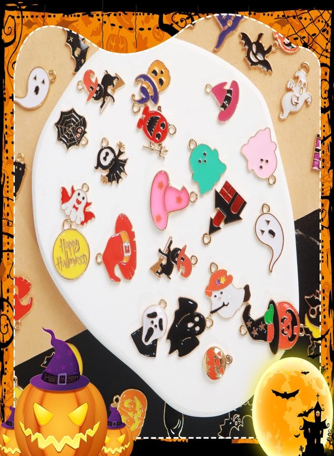 PPVWEY 120 Pcs Halloween Charms for Jewelry Making,Assorted Enamel Halloween Charms Bulk,Pumpkin Witch Hat Ghost Spider Bat Skull Pendants for Earrings Necklace Bracelet Jewelry Making DIY Crafts - Image 3