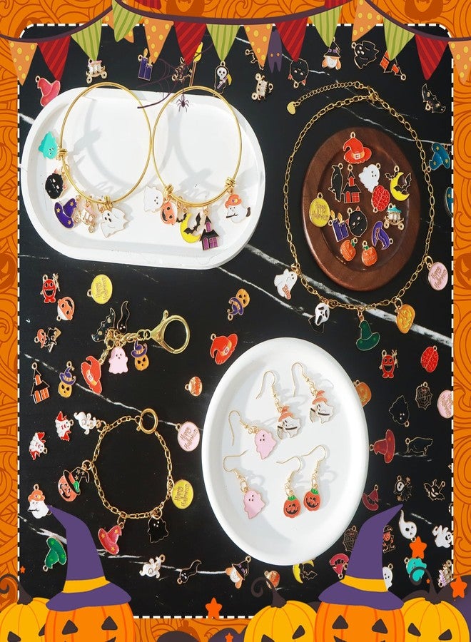 PPVWEY 120 Pcs Halloween Charms for Jewelry Making,Assorted Enamel Halloween Charms Bulk,Pumpkin Witch Hat Ghost Spider Bat Skull Pendants for Earrings Necklace Bracelet Jewelry Making DIY Crafts - Image 4