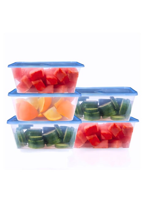 FEELINGS Plastic Food Containers with Lids, 5-Piece Set, 1000ml Each, BPA-Free, Airtight, Freezer/Microwave/Dishwasher Safe, Space-Saving