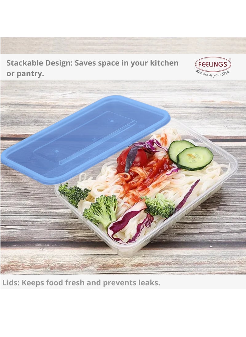 FEELINGS Plastic Food Containers with Lids, 5-Piece Set, 1000ml Each, BPA-Free, Airtight, Freezer/Microwave/Dishwasher Safe, Space-Saving