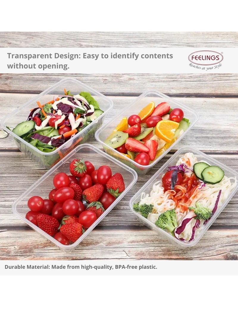 FEELINGS Plastic Food Containers with Lids, 5-Piece Set, 1000ml Each, BPA-Free, Airtight, Freezer/Microwave/Dishwasher Safe, Space-Saving