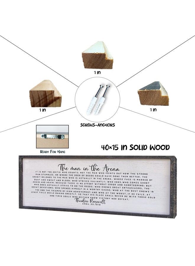 Surfapans The Man In The Arena Wall Decor 40"x15" Morden Office Motivational Wood Framed Sign For Men Large Farmhouse Living Room Inspirational Quotes Positive Speech Home Wall Decoration (Black) - Image 2