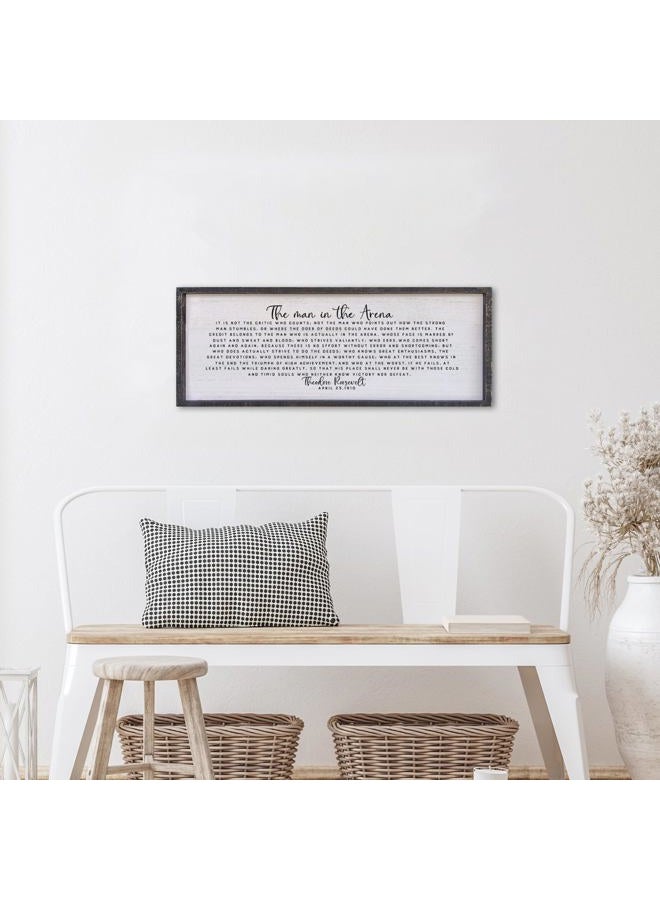 Surfapans The Man In The Arena Wall Decor 40"x15" Morden Office Motivational Wood Framed Sign For Men Large Farmhouse Living Room Inspirational Quotes Positive Speech Home Wall Decoration (Black) - Image 3