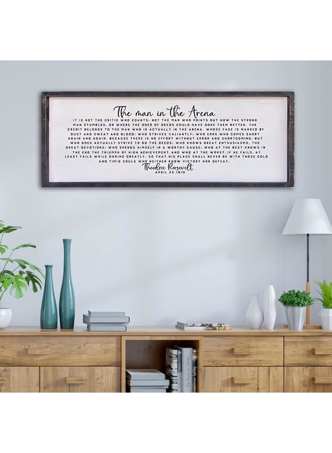 Surfapans The Man In The Arena Wall Decor 40"x15" Morden Office Motivational Wood Framed Sign For Men Large Farmhouse Living Room Inspirational Quotes Positive Speech Home Wall Decoration (Black) - Image 1