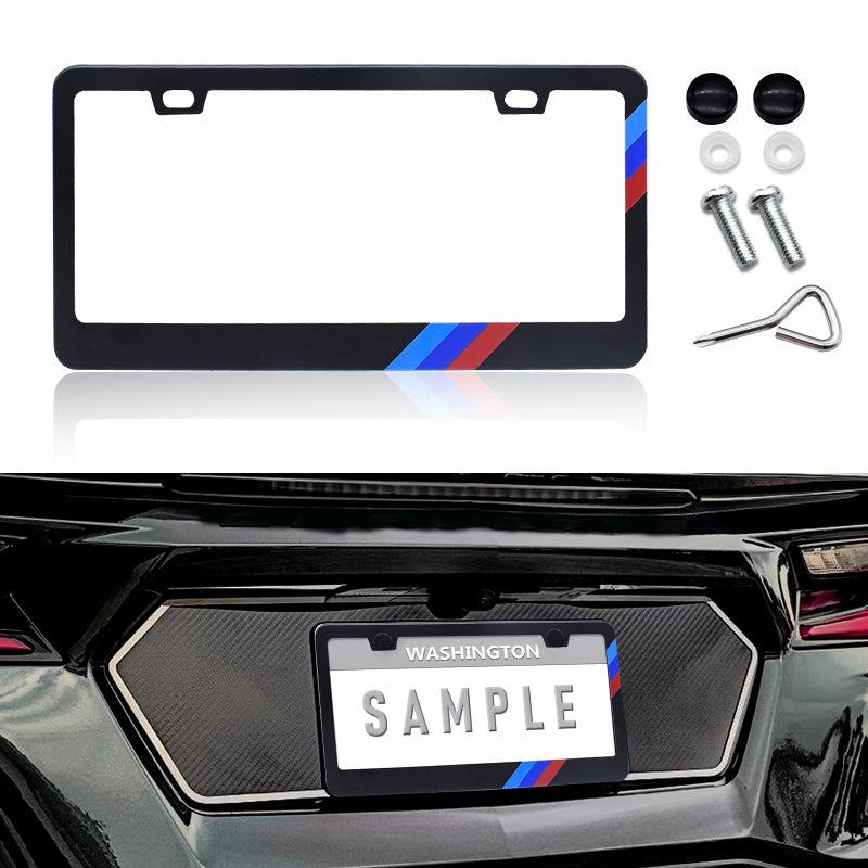 GZSH Matte License Plate Frames for BMW Aluminum Alloy 3 Color License Plate Cover Holder fits for All BMW License Plates Sports Logo Universal License Plate Covers Accessories for Front and Rear Car Tags - Image 1