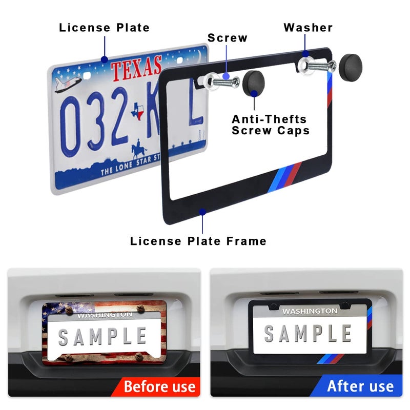 GZSH Matte License Plate Frames for BMW Aluminum Alloy 3 Color License Plate Cover Holder fits for All BMW License Plates Sports Logo Universal License Plate Covers Accessories for Front and Rear Car Tags - Image 2