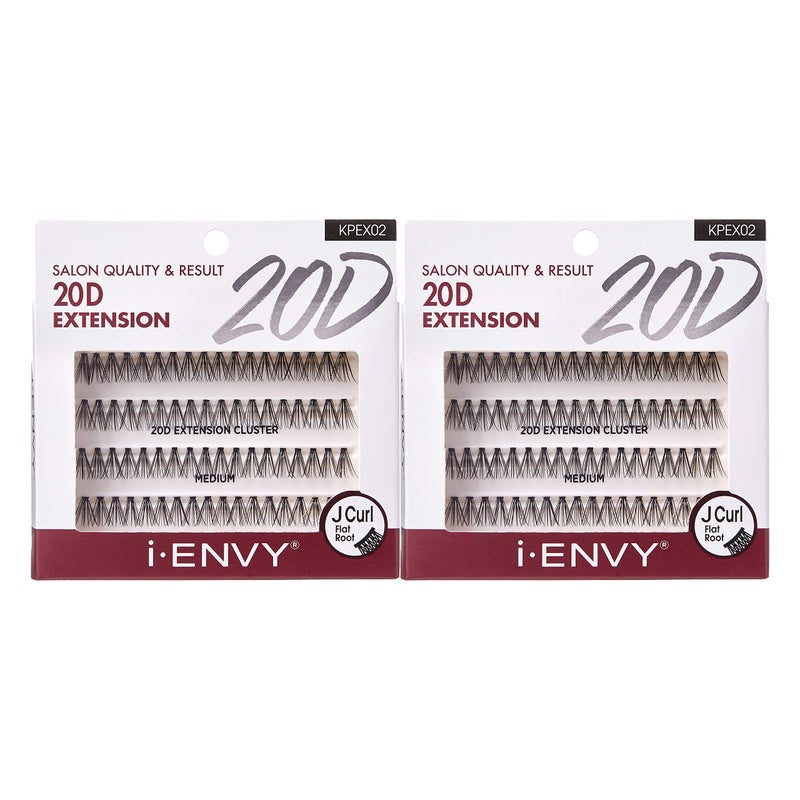 iENVY 20D Extension Cluster Individual Lashes Medium 2 PACK Flat Root Seamless Application Perfect For DIY Lash Extension