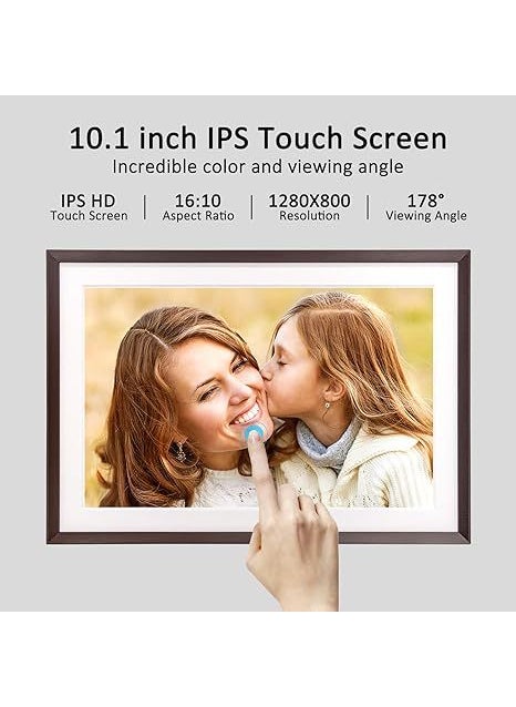 Generic 10.1 15.6 HD Wi-Fi Digital Photo Frame with Touchscreen 10.1-inch wood border + white background-32GB 