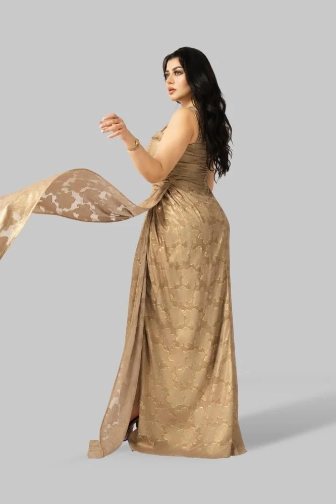 Opera Fashion One-Shoulder Draped Maxi Evening Dress