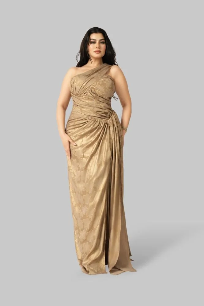 Opera Fashion One-Shoulder Draped Maxi Evening Dress