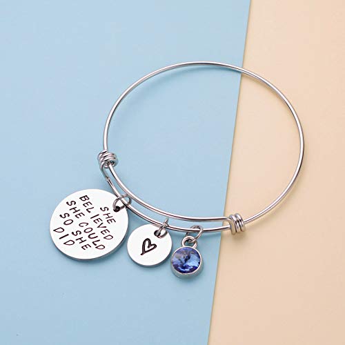 LIUANAN Stainless Steel Inspirational Encouragement Bracelet She Believed She Could So She Did Expandable Bangle Birthstone Charm Cuff Bracelet - Image 3