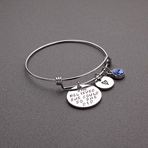LIUANAN Stainless Steel Inspirational Encouragement Bracelet She Believed She Could So She Did Expandable Bangle Birthstone Charm Cuff Bracelet - Image 2