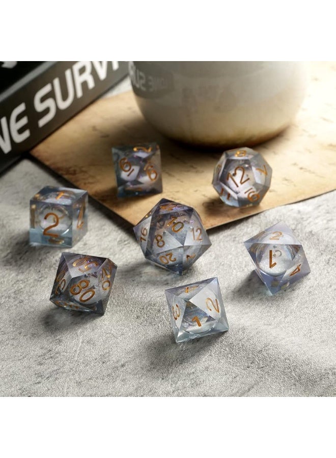 DNDND Liquid Sharp Edge DND Dice A Full Set of Liquid DD Die with Gift Case for Dungeons and Dragon Game Grey Liquid - Image 5