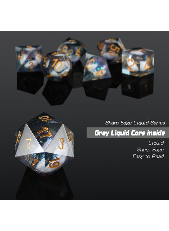 DNDND Liquid Sharp Edge DND Dice A Full Set of Liquid DD Die with Gift Case for Dungeons and Dragon Game Grey Liquid - Image 1