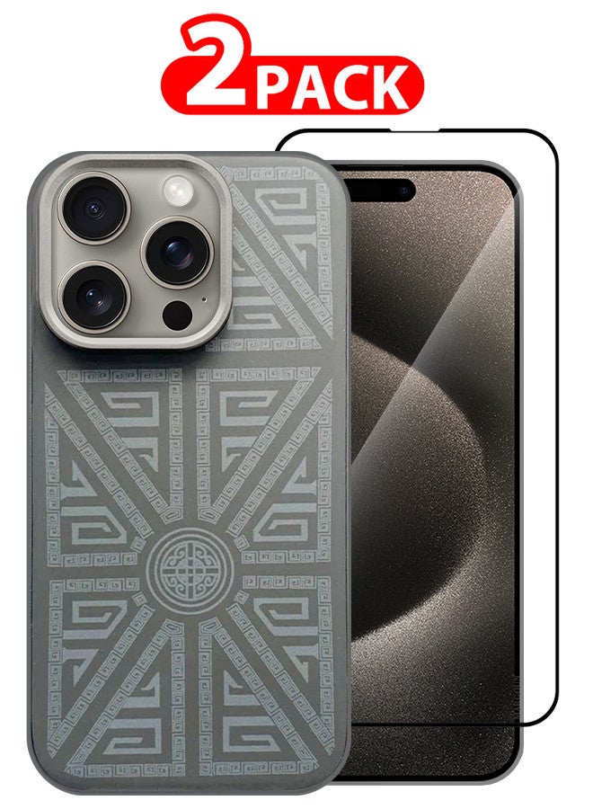 MARGOUN For iPhone 15 Pro 2 Pack Case And Screen Protector Carbon Fiber Made Slim And Light Shockproof Phone Cover Military-Grade Protection MIX6 - Image 1