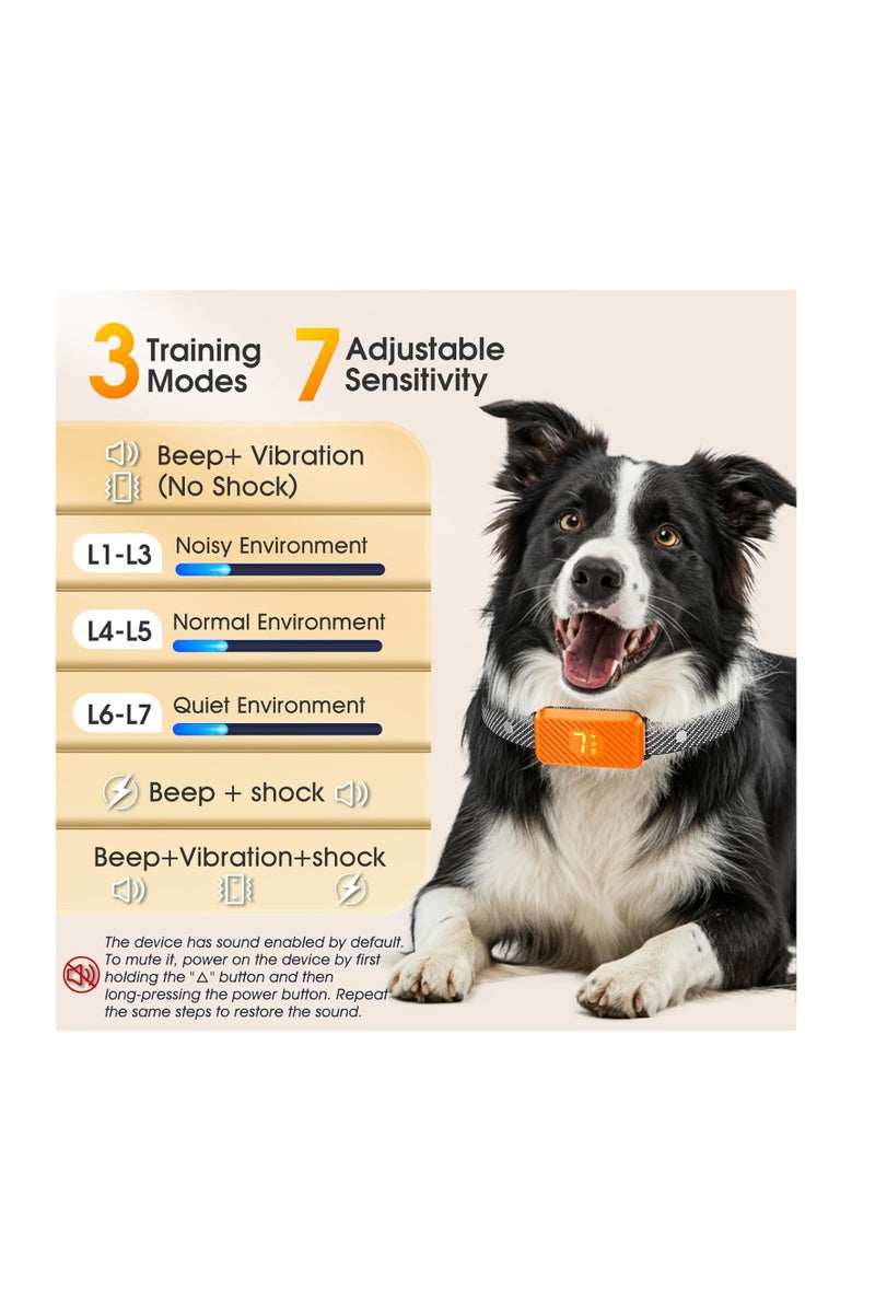 general Dog Bark Collar for Large Medium Small Dogs, Effective No-Bark Collar, Smart Barking Collar, Rechargeable Bark Collar with 7-Level Sensitivity, 3 Beep & Vibration Modes, Waterproof, Orange - Image 3
