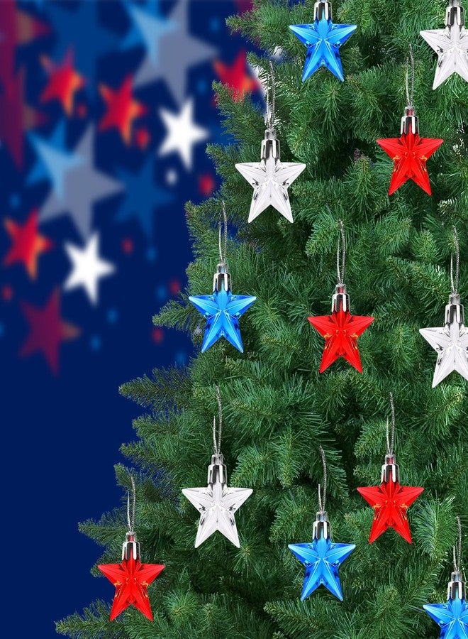 JULMELON 24 Pcs 4th of July Ornaments for Tree, Patriotic Tree Ornaments Red White Blue Mini Acrylic Star Hanging Decorations Memorial Day Independence Day Veteran Day Patriotic Ornaments - Image 5
