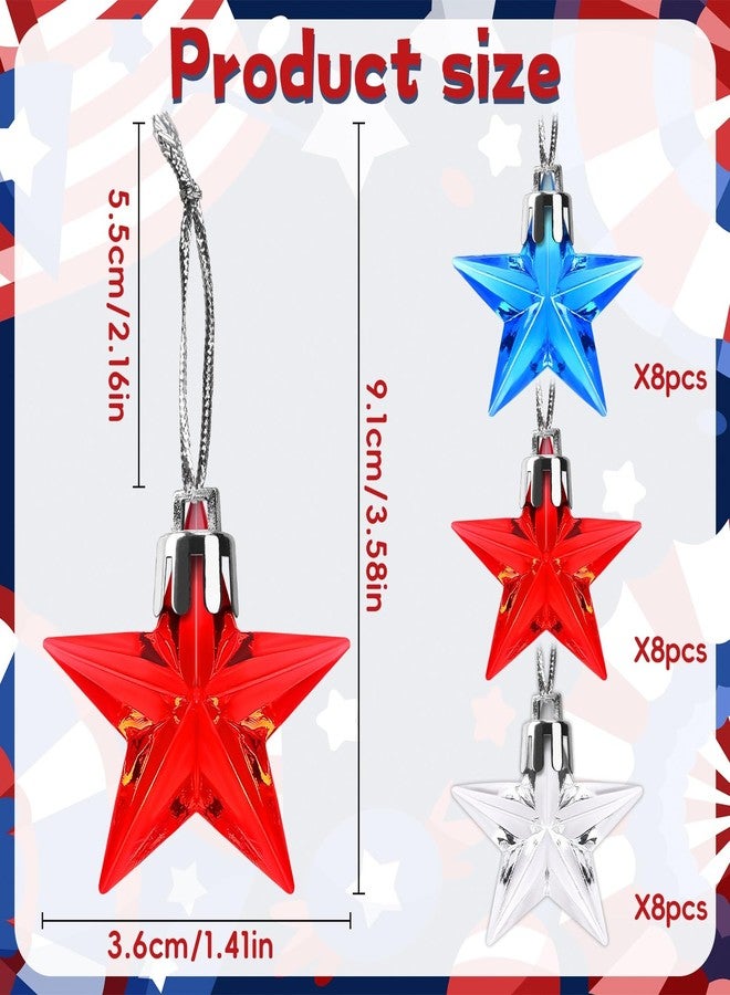 JULMELON 24 Pcs 4th of July Ornaments for Tree, Patriotic Tree Ornaments Red White Blue Mini Acrylic Star Hanging Decorations Memorial Day Independence Day Veteran Day Patriotic Ornaments - Image 2