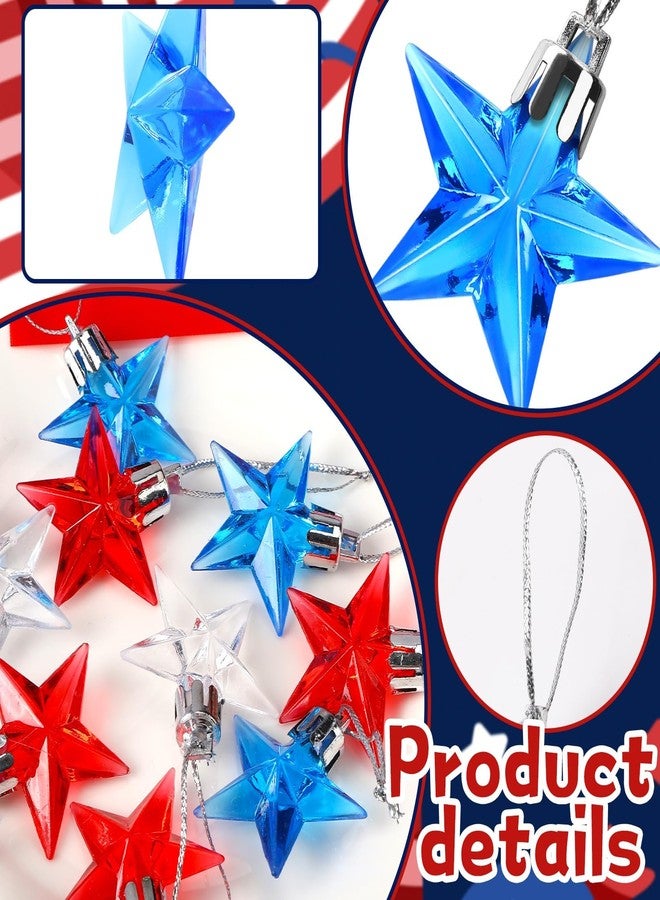 JULMELON 24 Pcs 4th of July Ornaments for Tree, Patriotic Tree Ornaments Red White Blue Mini Acrylic Star Hanging Decorations Memorial Day Independence Day Veteran Day Patriotic Ornaments - Image 3