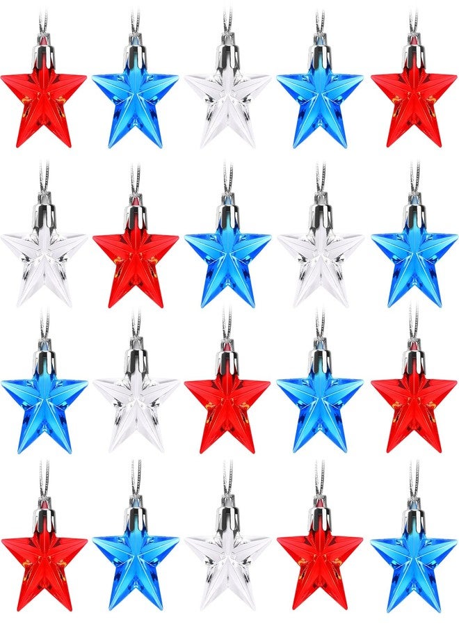 JULMELON 24 Pcs 4th of July Ornaments for Tree, Patriotic Tree Ornaments Red White Blue Mini Acrylic Star Hanging Decorations Memorial Day Independence Day Veteran Day Patriotic Ornaments - Image 1