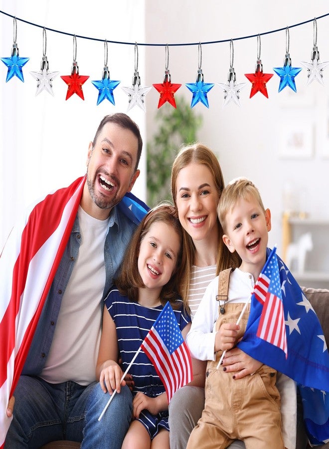 JULMELON 24 Pcs 4th of July Ornaments for Tree, Patriotic Tree Ornaments Red White Blue Mini Acrylic Star Hanging Decorations Memorial Day Independence Day Veteran Day Patriotic Ornaments - Image 4