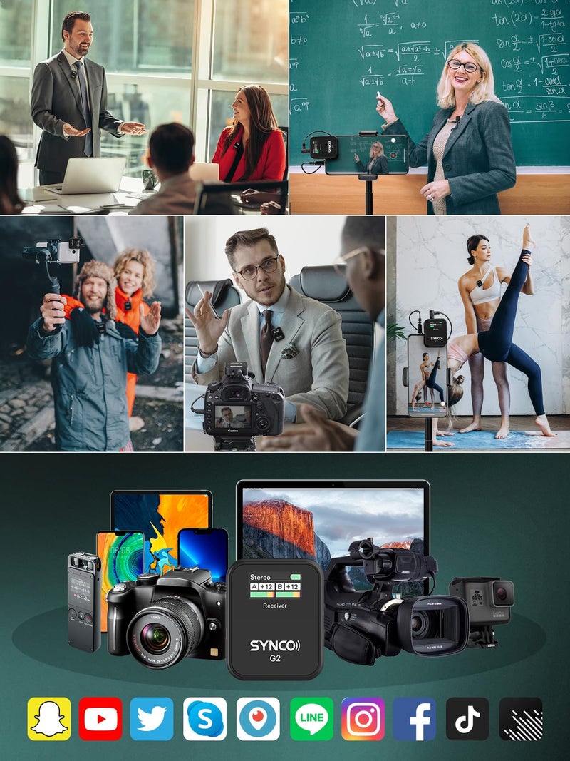 SYNCO Wireless Lavalier Microphone, G2(A2) 2.4G Dual Transmitter 48KHz 24Bit Lapel Mic 656FT 8H for Online Class Vlog Stream YouTube for Camera Smartphone Tablet - Image 4