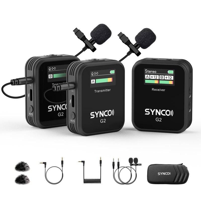 SYNCO Wireless Lavalier Microphone, G2(A2) 2.4G Dual Transmitter 48KHz 24Bit Lapel Mic 656FT 8H for Online Class Vlog Stream YouTube for Camera Smartphone Tablet - Image 1