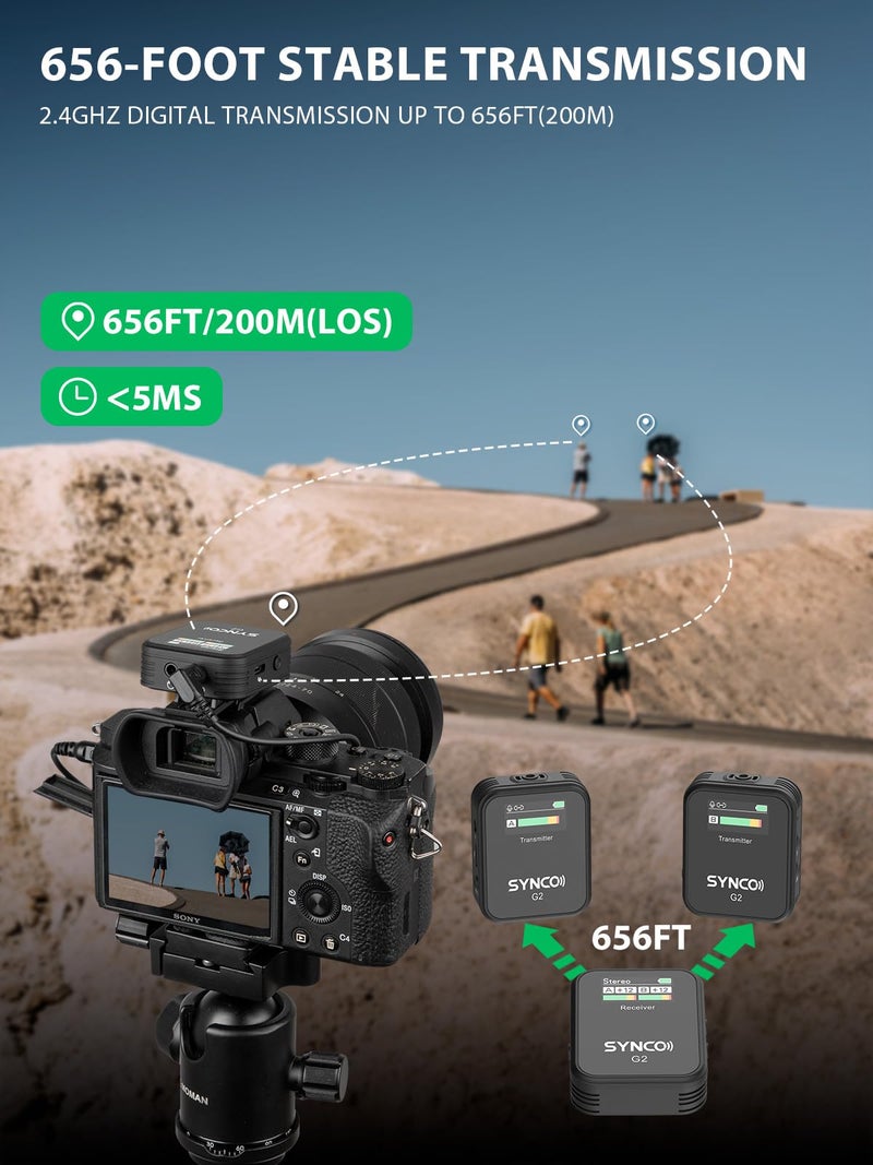 SYNCO Wireless Lavalier Microphone, G2(A2) 2.4G Dual Transmitter 48KHz 24Bit Lapel Mic 656FT 8H for Online Class Vlog Stream YouTube for Camera Smartphone Tablet - Image 3