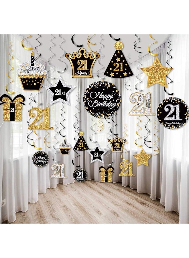 Frienda 30 Pieces 21st Birthday Party Decorations 21st Birthday Party Decorative Cards and Hanging Swirls Ceiling Decorations Shiny Celebration Hanging Swirls Decorations for 21st Birthday Party Supplies - Image 4