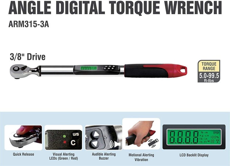 ACDelco Tools ARM315-3A 3/8 Inch Heavy Duty Angle Digital Torque Wrench with LED Flash Notification - ISO 6001 Standards with Certificate of Calibration - Image 4