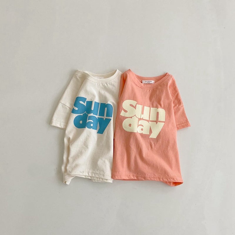 ins22 Summer Korean Baby Cute Letter Short-sleeved Loose One-piece T-shirt for Boys and Girls Baby Casual Children's Wear - Image 1