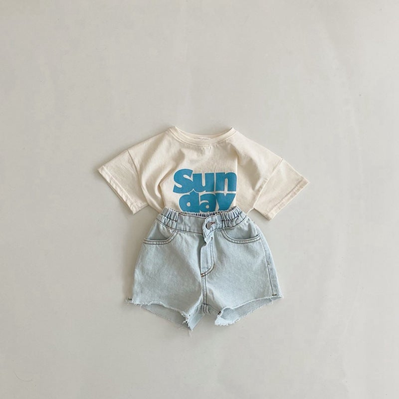 ins22 Summer Korean Baby Cute Letter Short-sleeved Loose One-piece T-shirt for Boys and Girls Baby Casual Children's Wear - Image 3