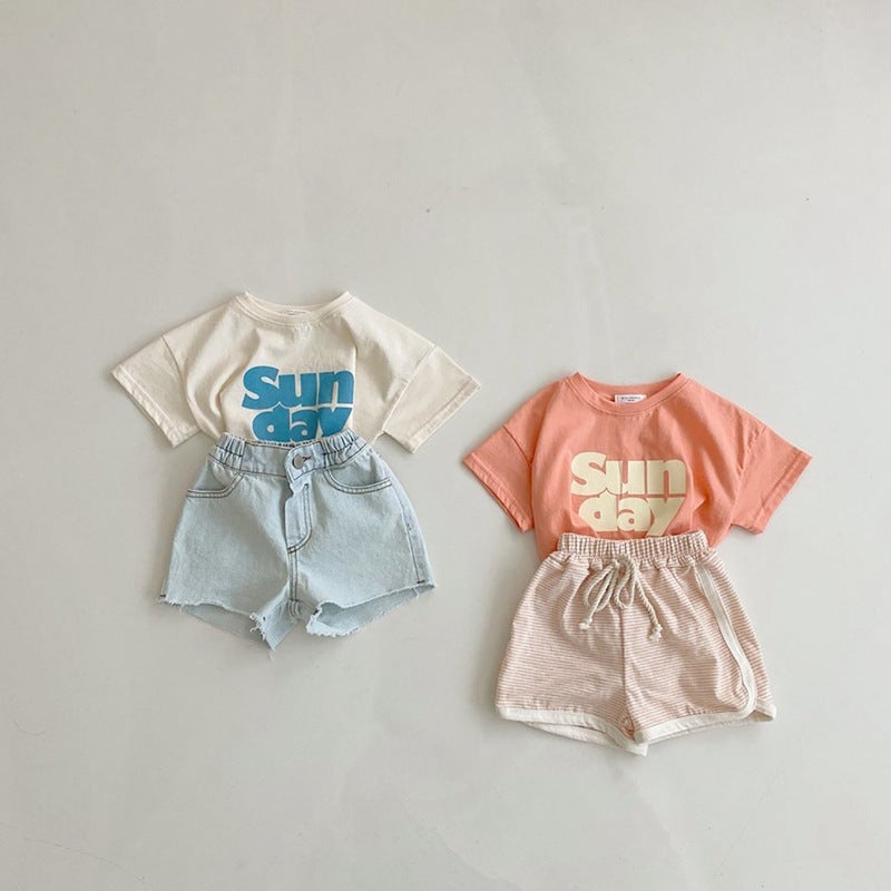 ins22 Summer Korean Baby Cute Letter Short-sleeved Loose One-piece T-shirt for Boys and Girls Baby Casual Children's Wear - Image 2