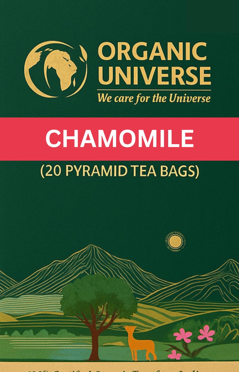 ORGANIC UNIVERSE Chamomile Green Tea Whole Leaf Tea | 20 Pyramid Tea Bags | Aromatic Flavours | 100% Organic Ingredients - Image 1