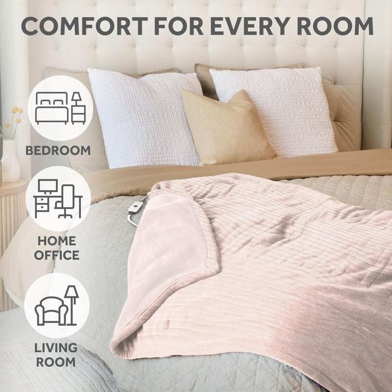 Sunbeam Electric Throw Royal Posh Velvet Heated Blanket, 4 Heat Settings, 4-Hour Auto Shut-Off, Fast Heating, Lush, Silky, and Ultra Comfy, Ribbed Champagne Color, 50" x 60" - Image 5