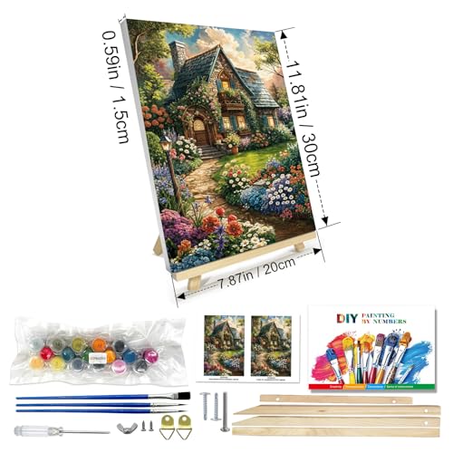 JOOZ Paint by Numbers Kit for Adults with Frame, Landscape Paint by Number Canvas, House Flowers Paint by Number with Easel, DIY Acrylic Oil Painting Kit for Home Wall Decor 8 x 12 Inch - Image 2
