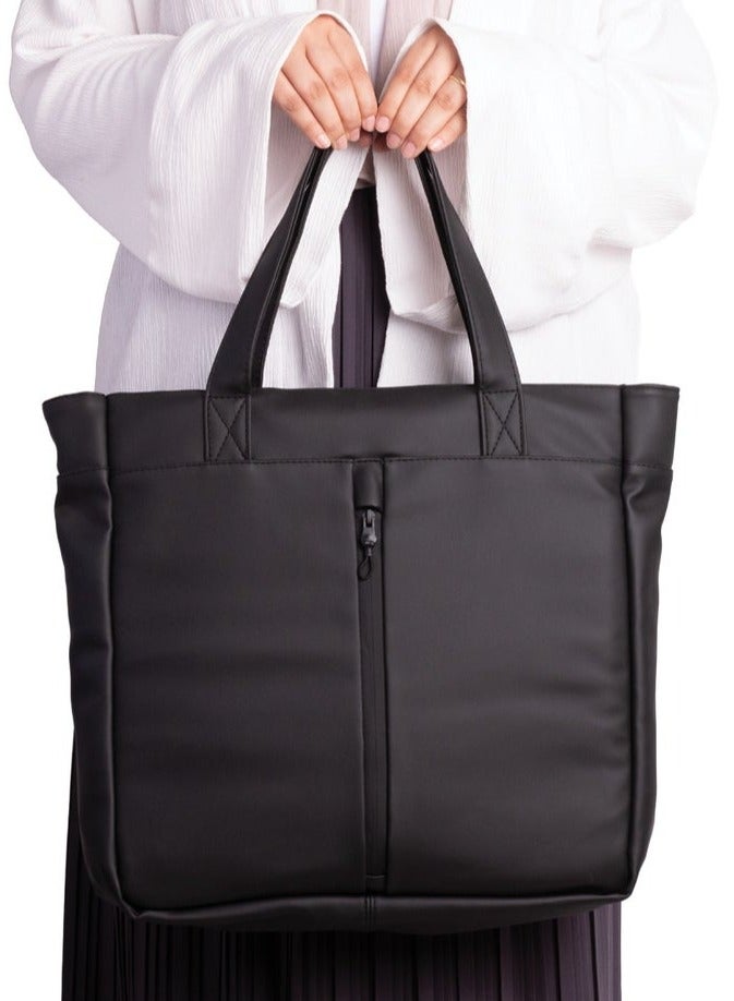 Ar supply AR Tote Bag by Arij Bags | Large Tote Bag for Laptop and Daily Use, Detachable and Adjustable Crossbody Strap, Spacious Main Compartment, Laptop Pocket, Multiple Inner Pockets and Quick Access Front Pocket (39 × 38 × 12 cm) (Black) - Image 1