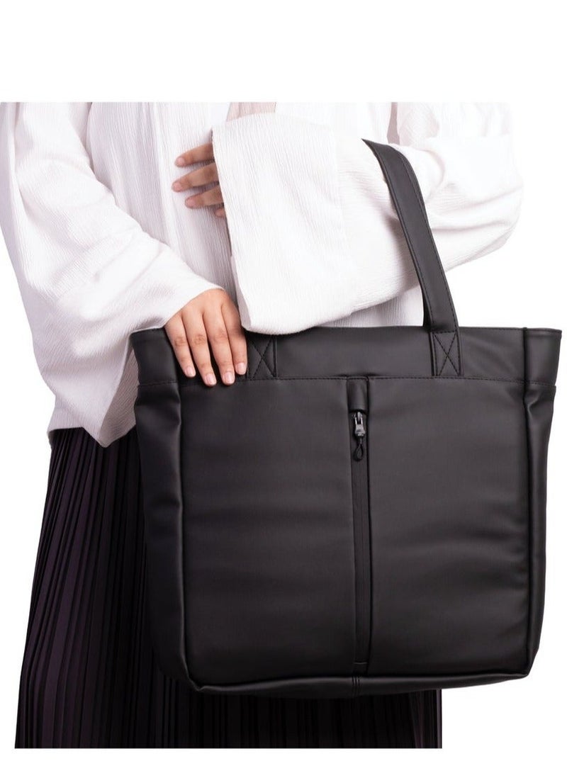 Ar supply AR Tote Bag by Arij Bags | Large Tote Bag for Laptop and Daily Use, Detachable and Adjustable Crossbody Strap, Spacious Main Compartment, Laptop Pocket, Multiple Inner Pockets and Quick Access Front Pocket (39 × 38 × 12 cm) (Black) - Image 2