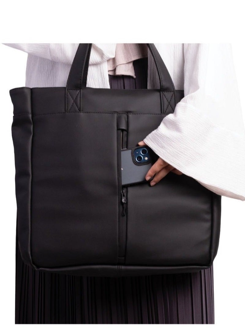Ar supply AR Tote Bag by Arij Bags | Large Tote Bag for Laptop and Daily Use, Detachable and Adjustable Crossbody Strap, Spacious Main Compartment, Laptop Pocket, Multiple Inner Pockets and Quick Access Front Pocket (39 × 38 × 12 cm) (Black) - Image 3
