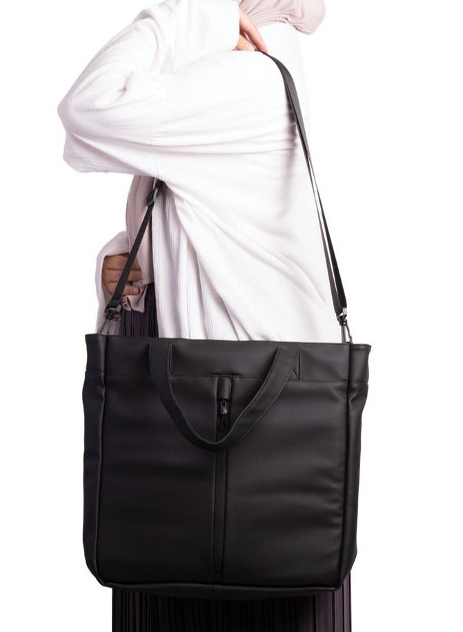 Ar supply AR Tote Bag by Arij Bags | Large Tote Bag for Laptop and Daily Use, Detachable and Adjustable Crossbody Strap, Spacious Main Compartment, Laptop Pocket, Multiple Inner Pockets and Quick Access Front Pocket (39 × 38 × 12 cm) (Black) - Image 5