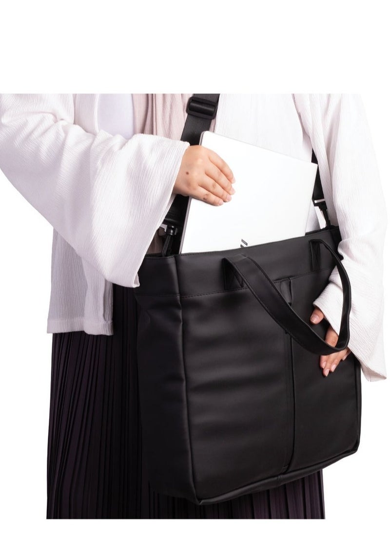 Ar supply AR Tote Bag by Arij Bags | Large Tote Bag for Laptop and Daily Use, Detachable and Adjustable Crossbody Strap, Spacious Main Compartment, Laptop Pocket, Multiple Inner Pockets and Quick Access Front Pocket (39 × 38 × 12 cm) (Black) - Image 4